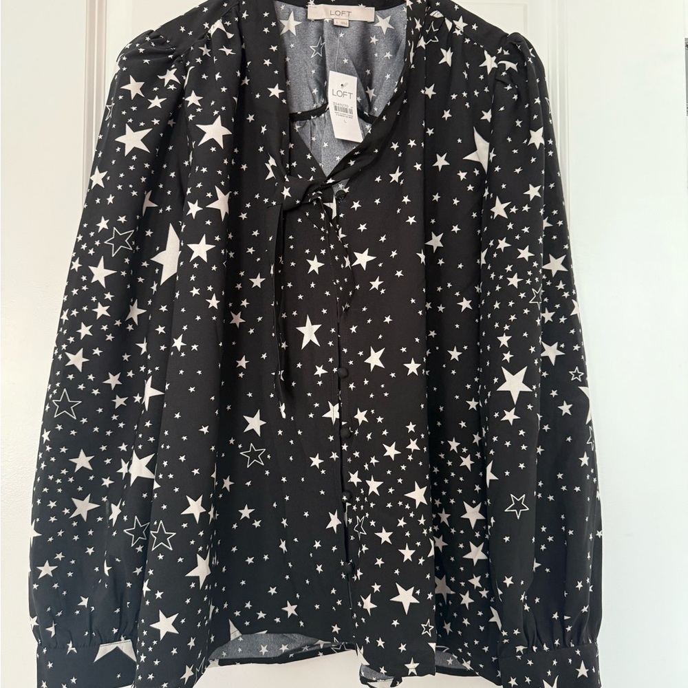 LOFT Black Star Print Blouse